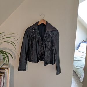 FP Black Leather Jacket with Removable Hood